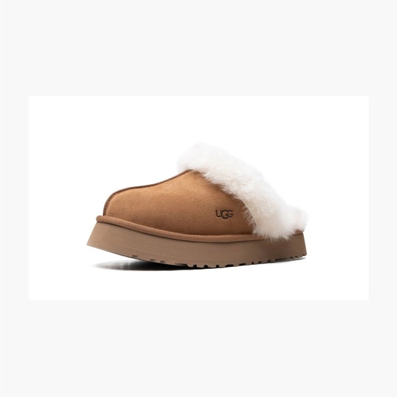 UGG Disquette Suede Fur Platform Slippers - Chestnut NWT Size 7 - Picture 4 of 5